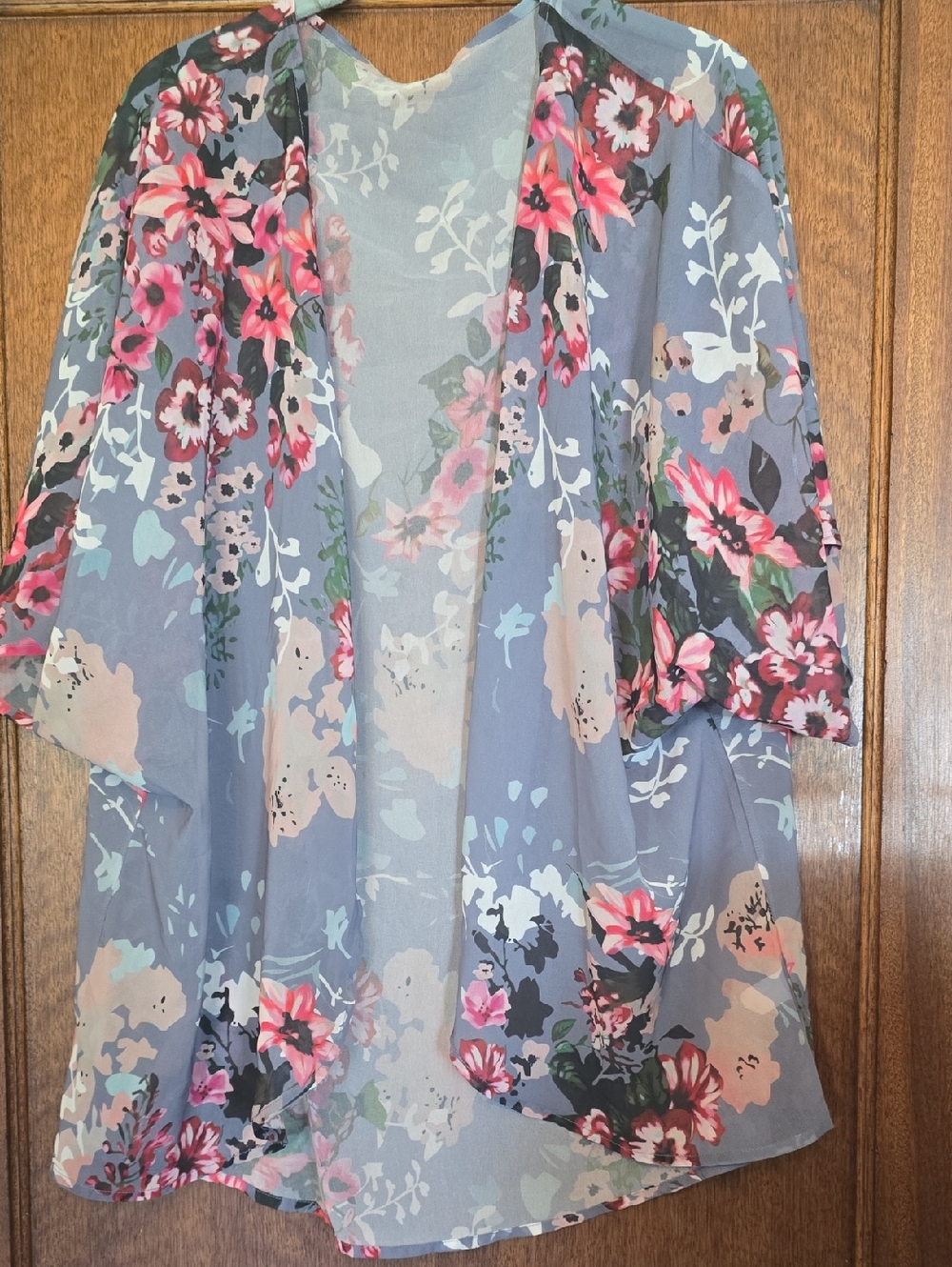 Blue Sheer Floral Kimono Cardigan - Medium